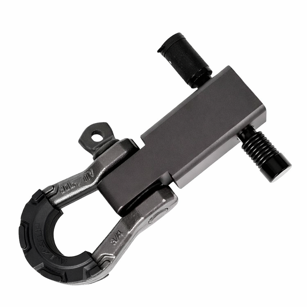 4wd metal tow bar recovery shackle with pin on a white background 