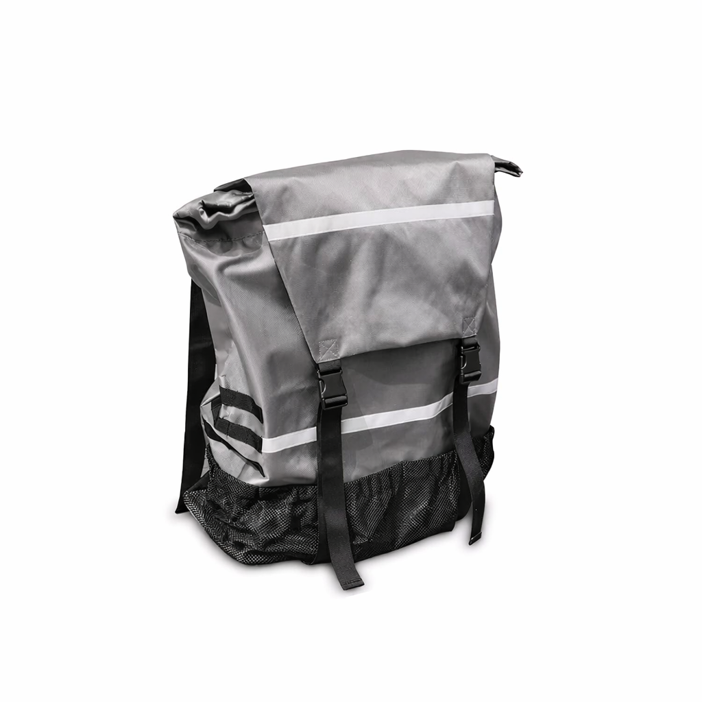 Backpack for back of car in grey on a white background