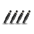4 tyre pressure monitor gauges in a row on a white background