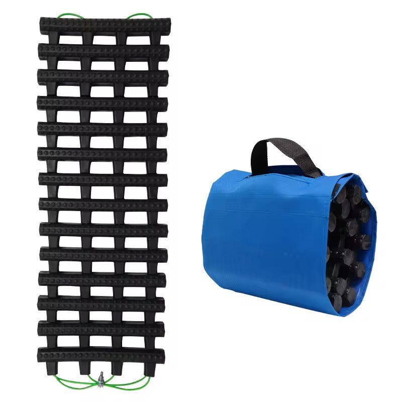 Rubber recovery mat with blue bag on a white background
